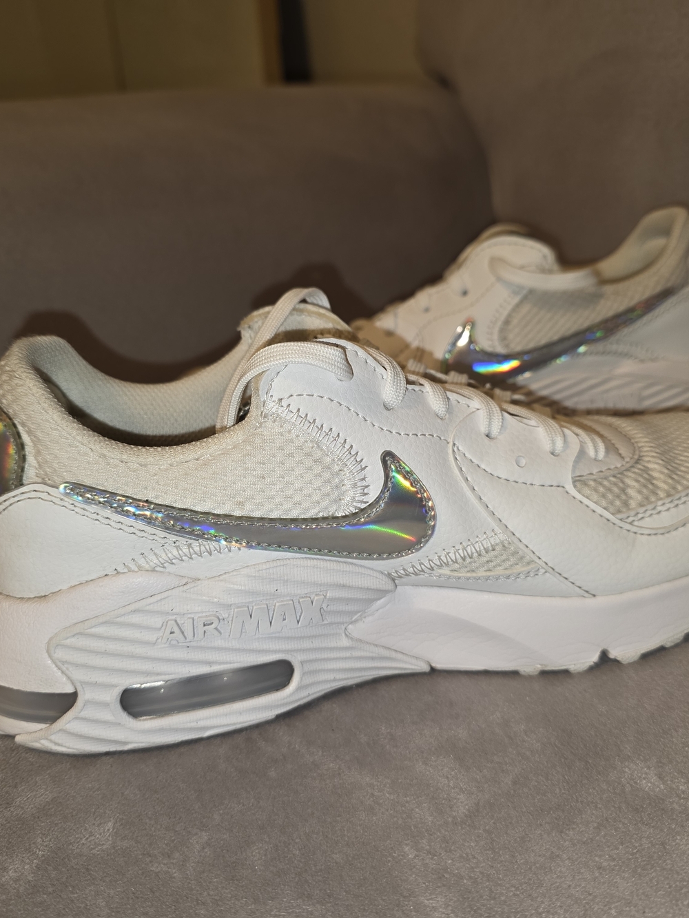 Nike White Air Max Sneakers with Iridescent Swoosh